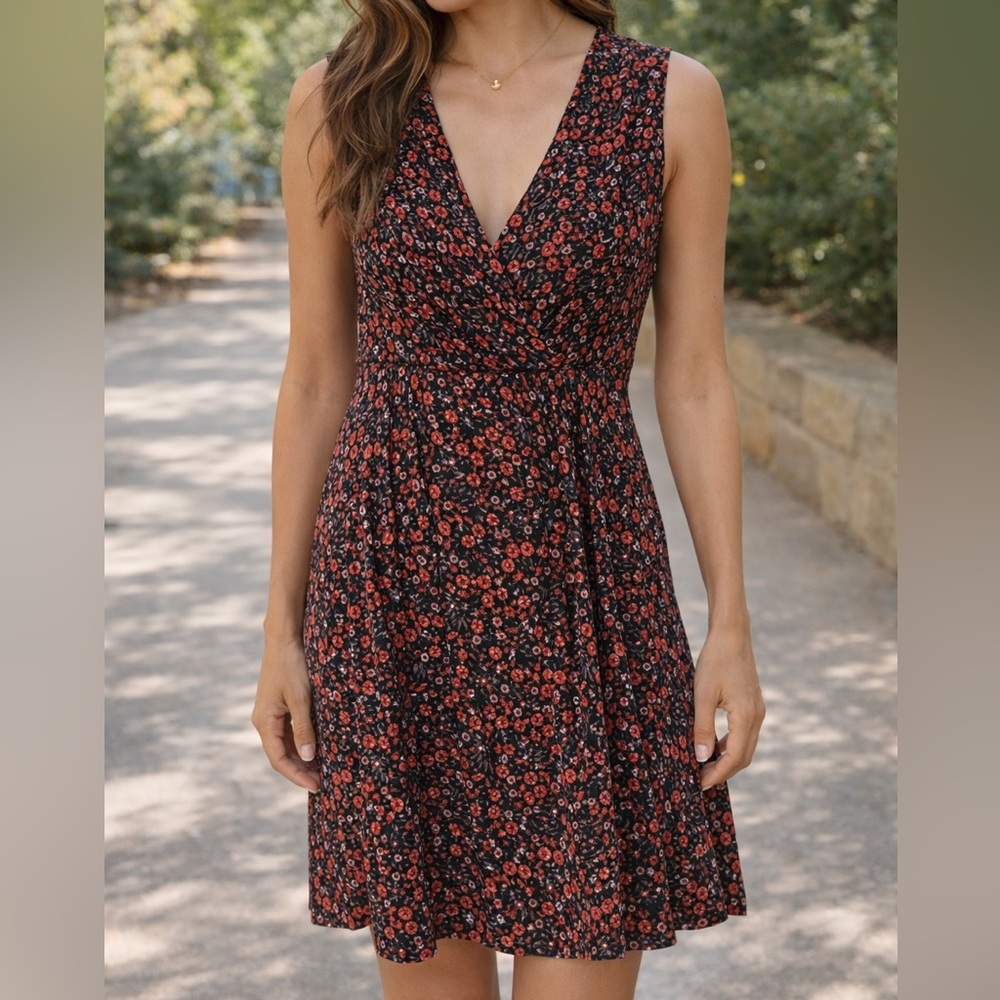 Universal Thread Black and Red Floral Midi Dress